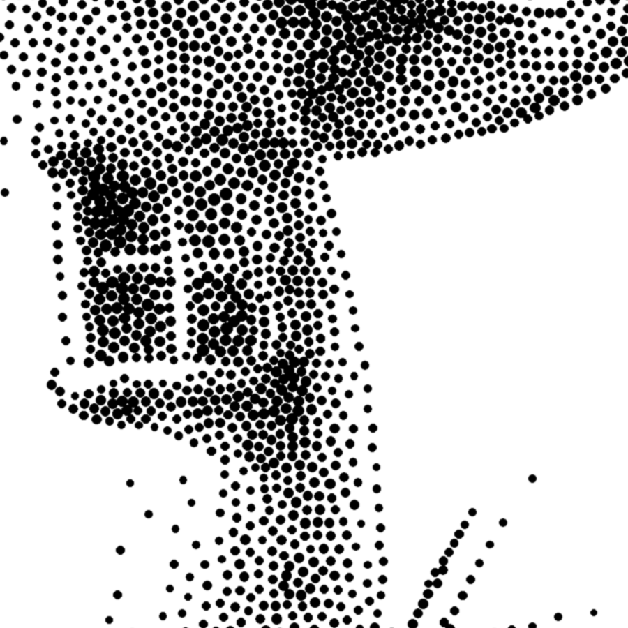 The house's window up close: every mark is a separate round dot